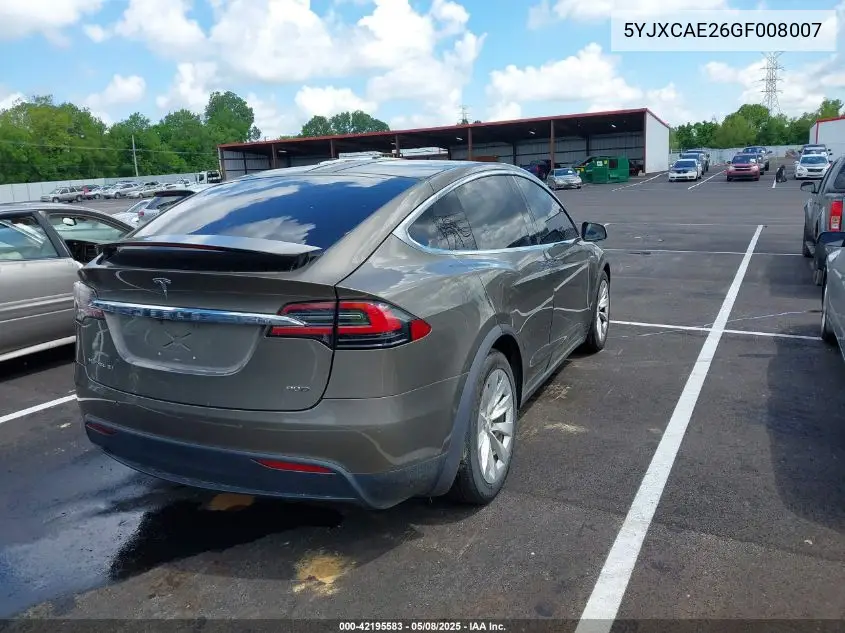 2016 Tesla Model X 60D/70D/75D/90D VIN: 5YJXCAE26GF008007 Lot: 42195583