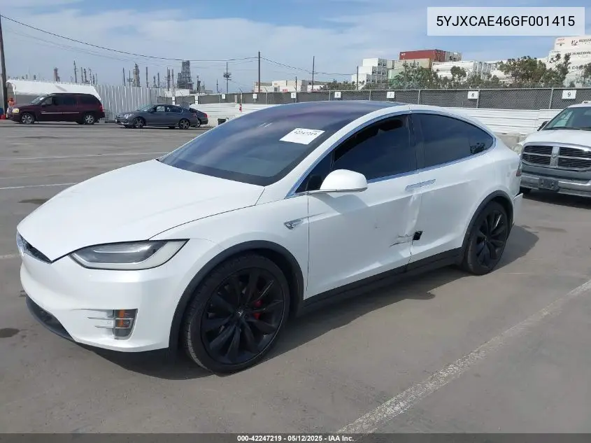 2016 Tesla Model X 60D/P100D/P90D VIN: 5YJXCAE46GF001415 Lot: 42247219