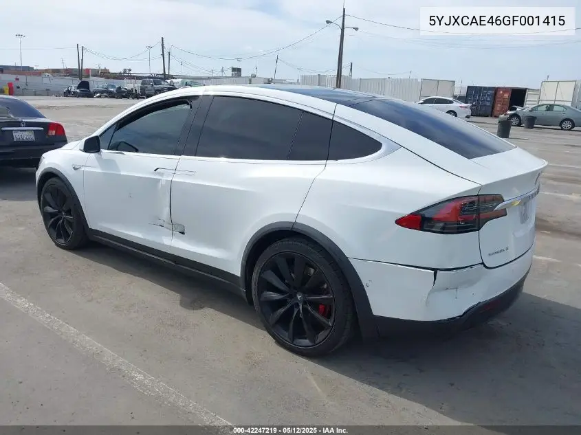 2016 Tesla Model X 60D/P100D/P90D VIN: 5YJXCAE46GF001415 Lot: 42247219