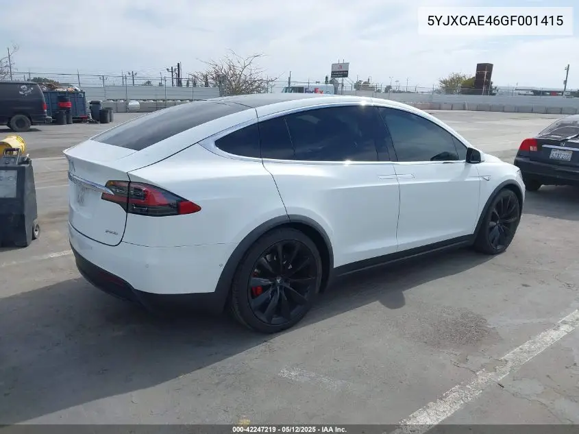 2016 Tesla Model X 60D/P100D/P90D VIN: 5YJXCAE46GF001415 Lot: 42247219