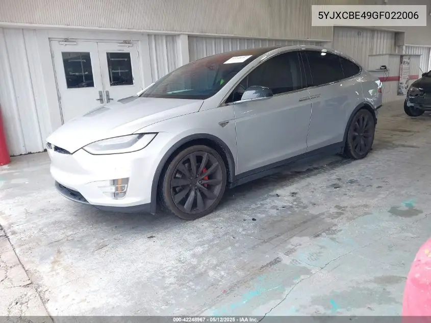 2016 Tesla Model X 75D/P100D/P90D VIN: 5YJXCBE49GF022006 Lot: 42248967