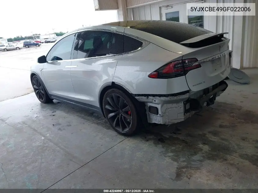 2016 Tesla Model X 75D/P100D/P90D VIN: 5YJXCBE49GF022006 Lot: 42248967