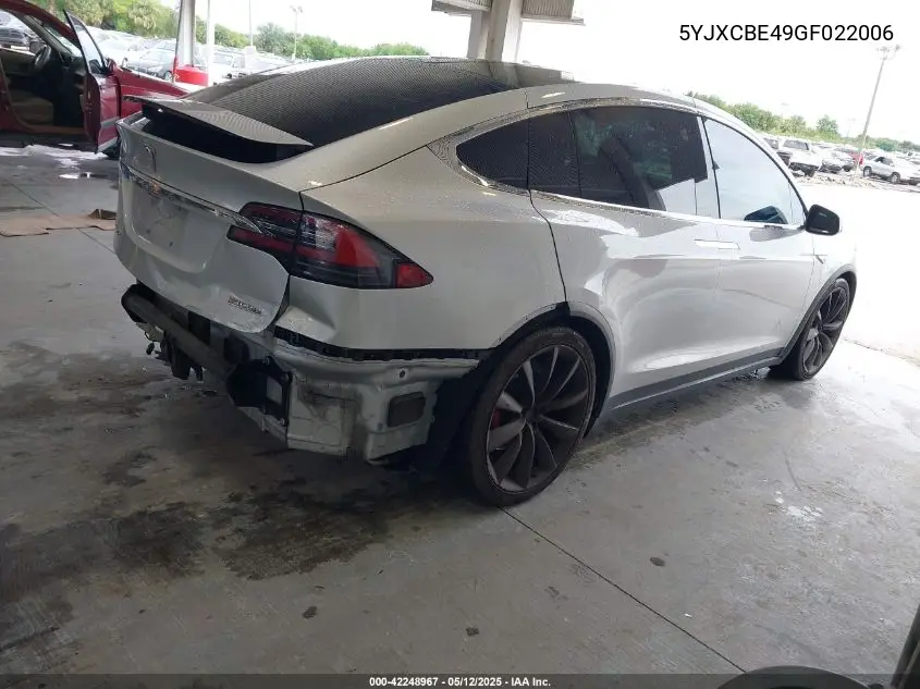 2016 Tesla Model X 75D/P100D/P90D VIN: 5YJXCBE49GF022006 Lot: 42248967