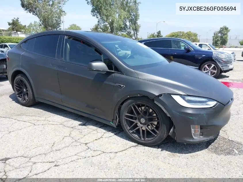 2016 Tesla Model X VIN: 5YJXCBE26GF005694 Lot: 42570380