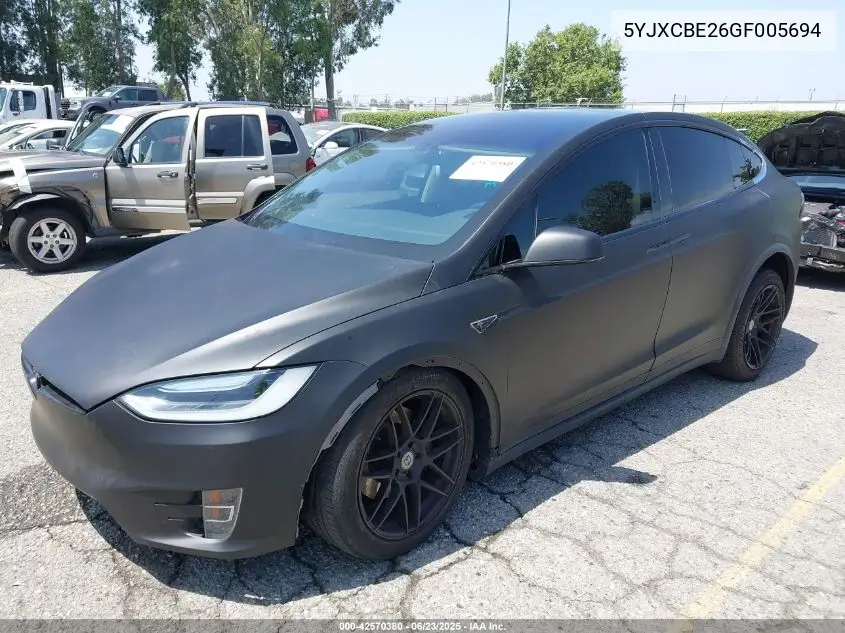 2016 Tesla Model X VIN: 5YJXCBE26GF005694 Lot: 42570380