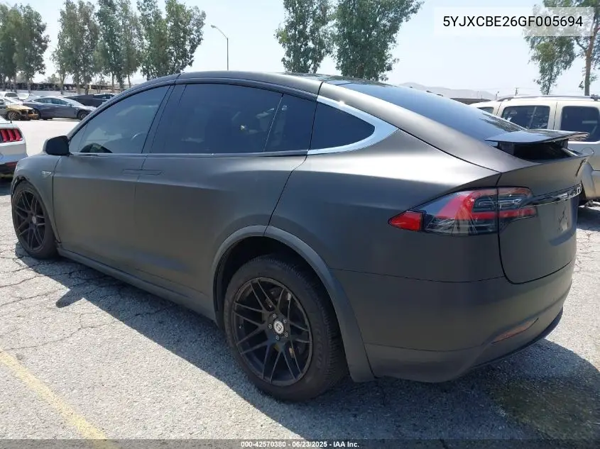 2016 Tesla Model X VIN: 5YJXCBE26GF005694 Lot: 42570380
