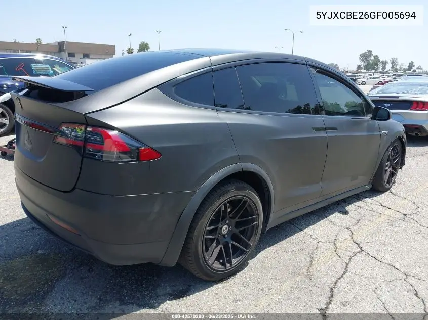 2016 Tesla Model X VIN: 5YJXCBE26GF005694 Lot: 42570380
