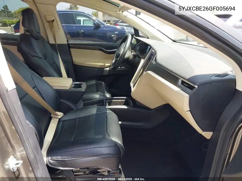 2016 Tesla Model X VIN: 5YJXCBE26GF005694 Lot: 42570380
