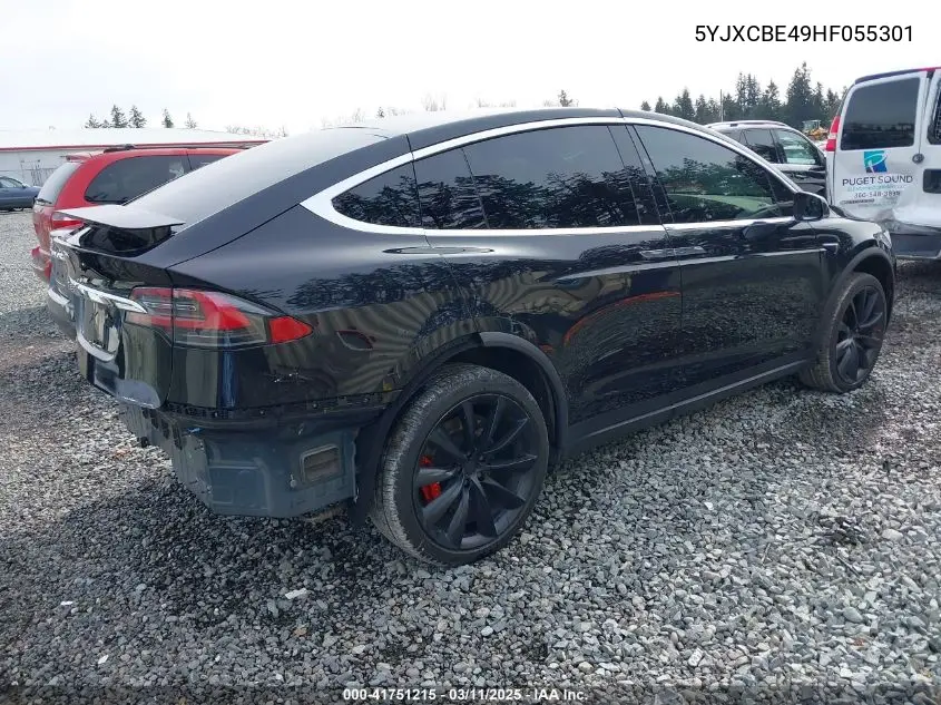 2017 Tesla Model X P100D VIN: 5YJXCBE49HF055301 Lot: 41751215