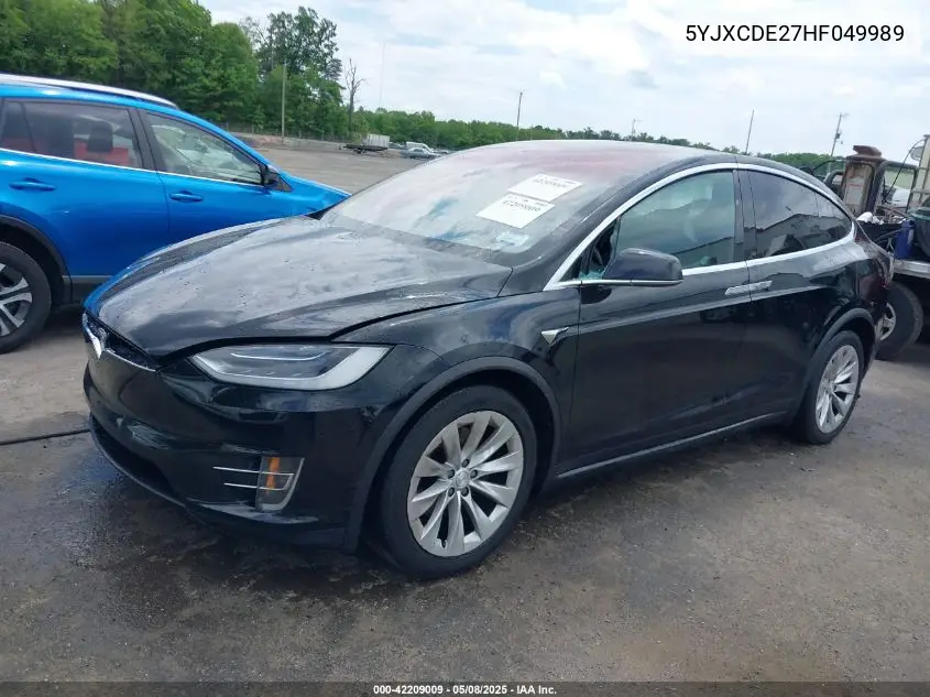 2017 Tesla Model X 100D/75D/90D VIN: 5YJXCDE27HF049989 Lot: 42209009