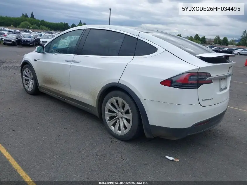 2017 Tesla Model X 100D/75D/90D VIN: 5YJXCDE26HF034495 Lot: 42249924