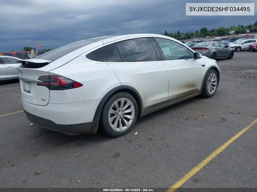 2017 Tesla Model X 100D/75D/90D VIN: 5YJXCDE26HF034495 Lot: 42249924