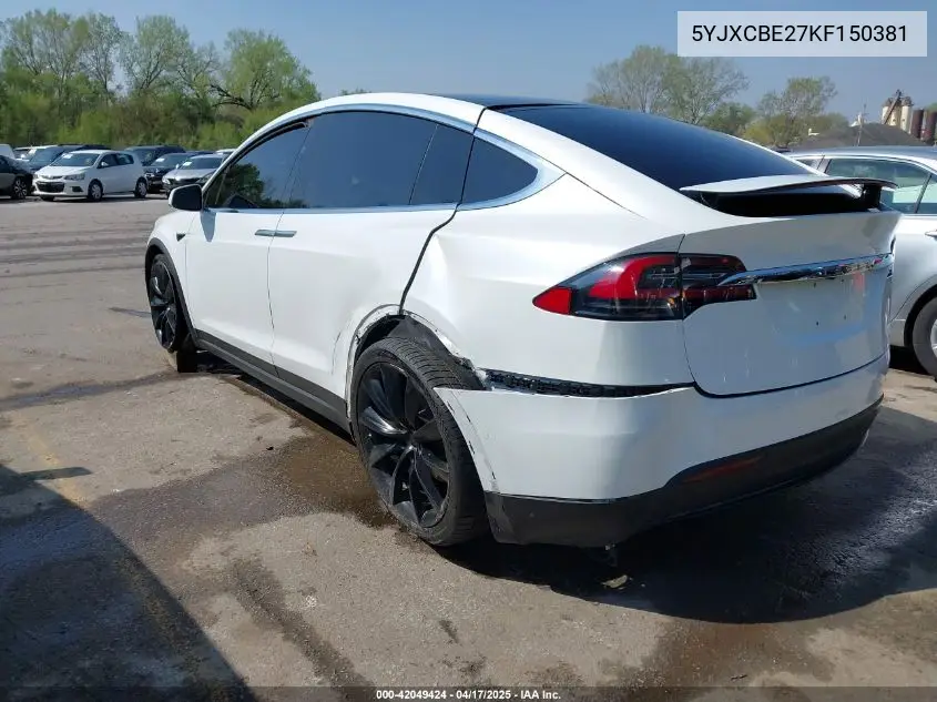 2019 Tesla Model X 100D/75D/Long Range VIN: 5YJXCBE27KF150381 Lot: 42049424