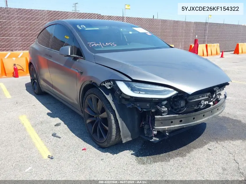 2019 Tesla Model X 100D/75D/Long Range/Standard Range VIN: 5YJXCDE26KF154322 Lot: 42221946