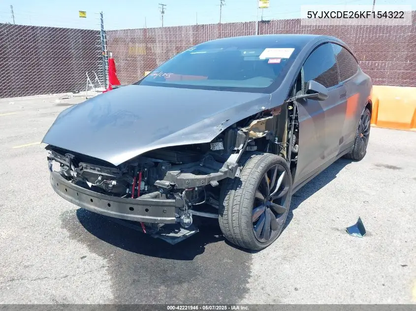 2019 Tesla Model X 100D/75D/Long Range/Standard Range VIN: 5YJXCDE26KF154322 Lot: 42221946