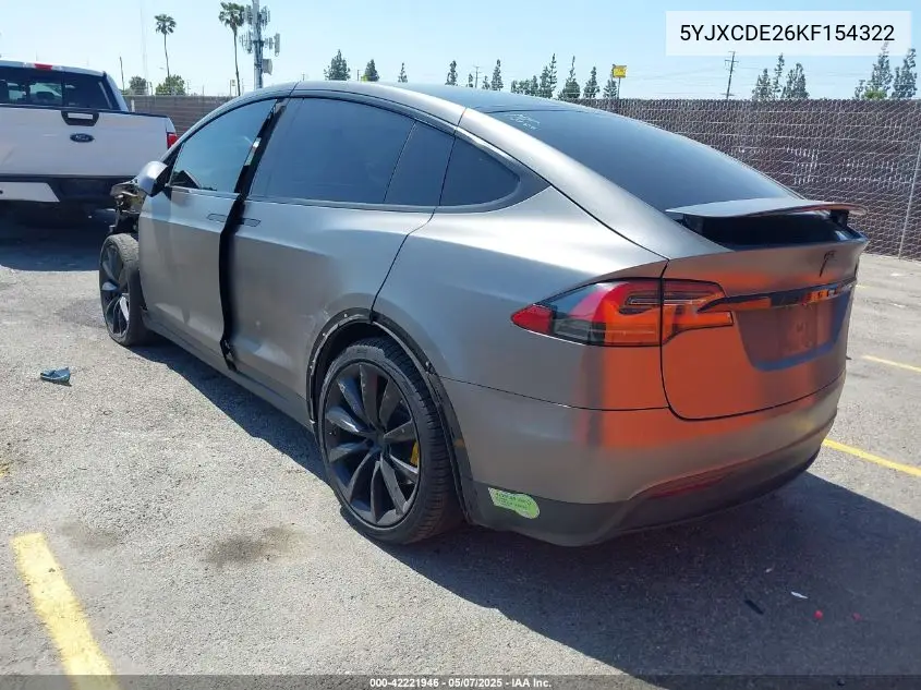 2019 Tesla Model X 100D/75D/Long Range/Standard Range VIN: 5YJXCDE26KF154322 Lot: 42221946