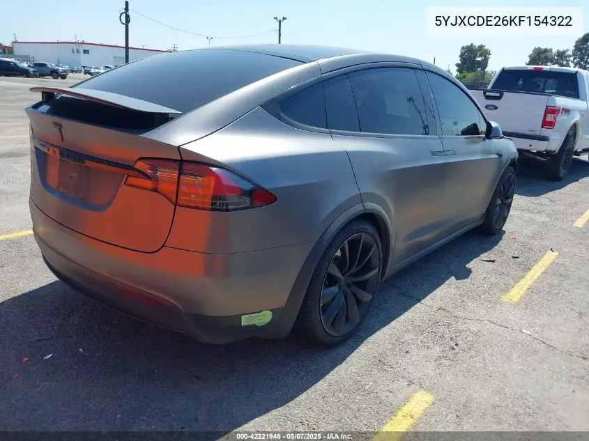 2019 Tesla Model X 100D/75D/Long Range/Standard Range VIN: 5YJXCDE26KF154322 Lot: 42221946