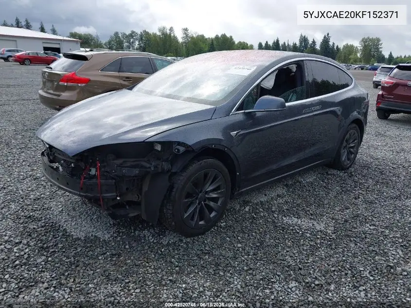 2019 Tesla Model X 100D/75D/Long Range VIN: 5YJXCAE20KF152371 Lot: 42520746