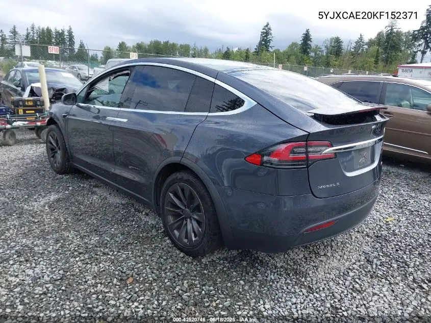 2019 Tesla Model X 100D/75D/Long Range VIN: 5YJXCAE20KF152371 Lot: 42520746