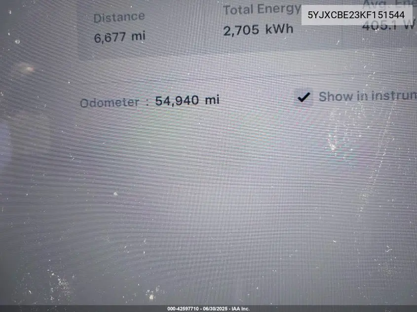2019 Tesla Model X 100D/75D/Long Range VIN: 5YJXCBE23KF151544 Lot: 42597710