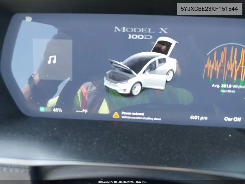 2019 Tesla Model X 100D/75D/Long Range VIN: 5YJXCBE23KF151544 Lot: 42597710