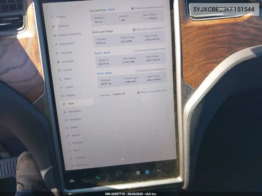 2019 Tesla Model X 100D/75D/Long Range VIN: 5YJXCBE23KF151544 Lot: 42597710