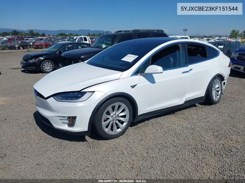 2019 Tesla Model X 100D/75D/Long Range VIN: 5YJXCBE23KF151544 Lot: 42597710