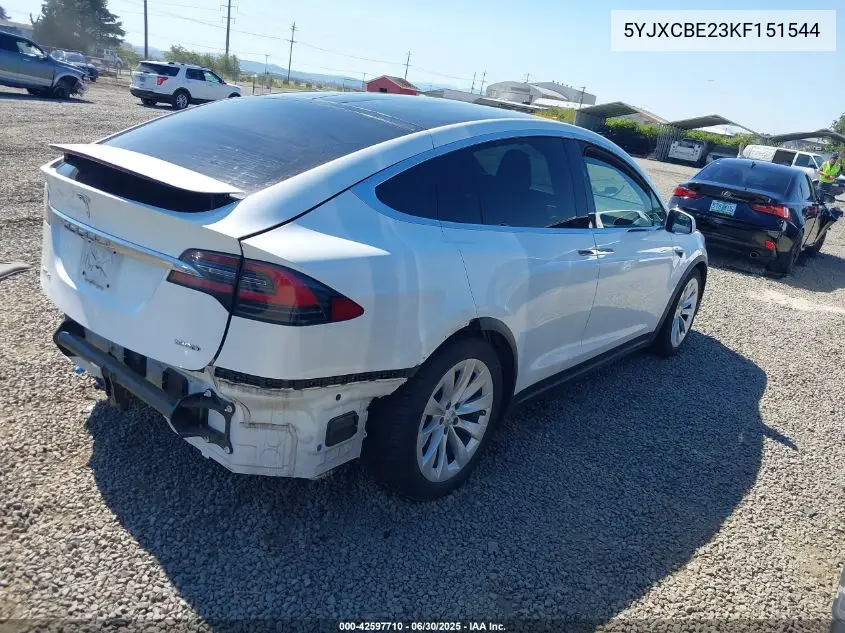 2019 Tesla Model X 100D/75D/Long Range VIN: 5YJXCBE23KF151544 Lot: 42597710