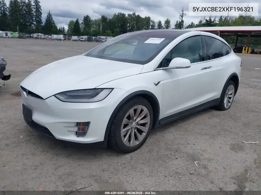 2019 Tesla Model X 100D/75D/Long Range VIN: 5YJXCBE2XKF196321 Lot: 42610391