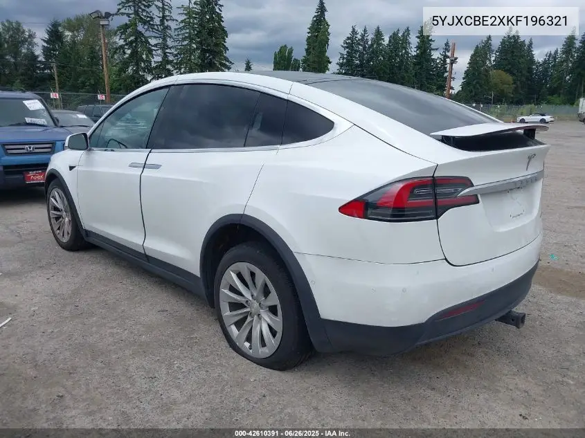 2019 Tesla Model X 100D/75D/Long Range VIN: 5YJXCBE2XKF196321 Lot: 42610391
