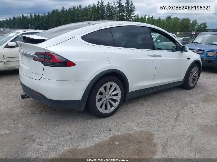2019 Tesla Model X 100D/75D/Long Range VIN: 5YJXCBE2XKF196321 Lot: 42610391
