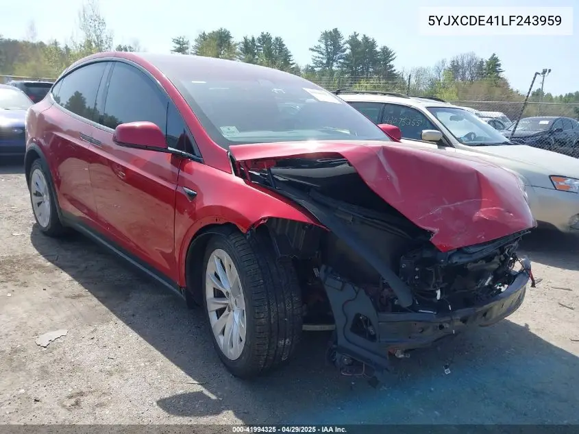 2020 Tesla Model X Performance Dual Motor All-Wheel Drive VIN: 5YJXCDE41LF243959 Lot: 41994325