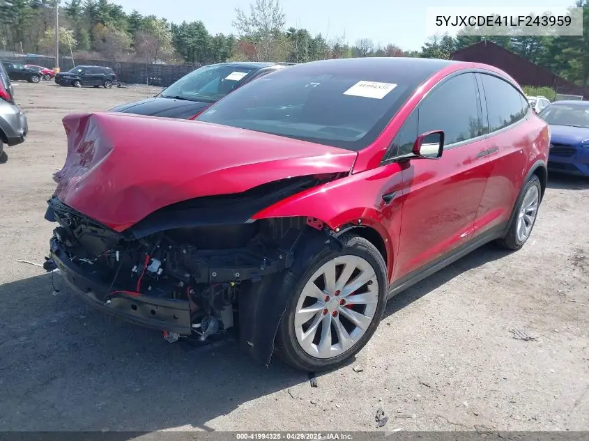 2020 Tesla Model X Performance Dual Motor All-Wheel Drive VIN: 5YJXCDE41LF243959 Lot: 41994325