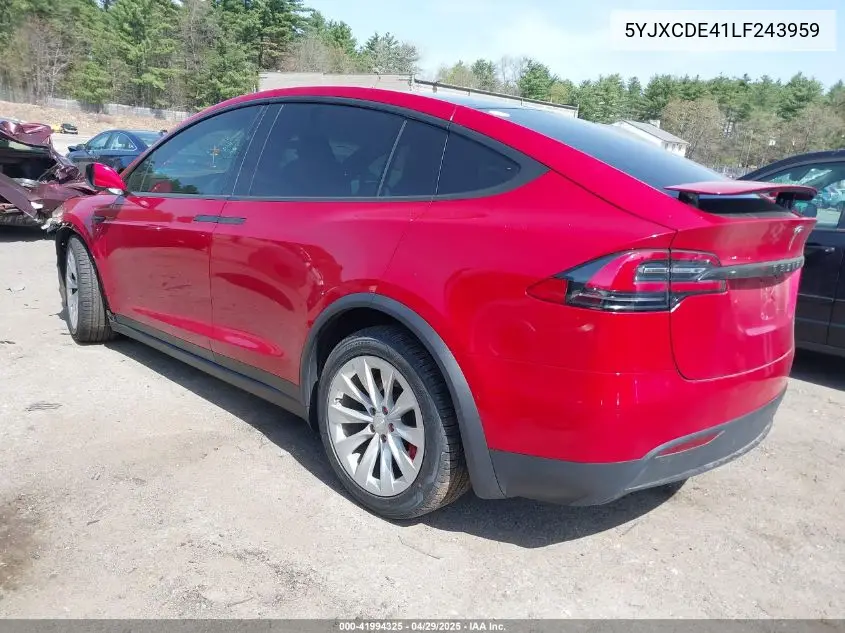 2020 Tesla Model X Performance Dual Motor All-Wheel Drive VIN: 5YJXCDE41LF243959 Lot: 41994325