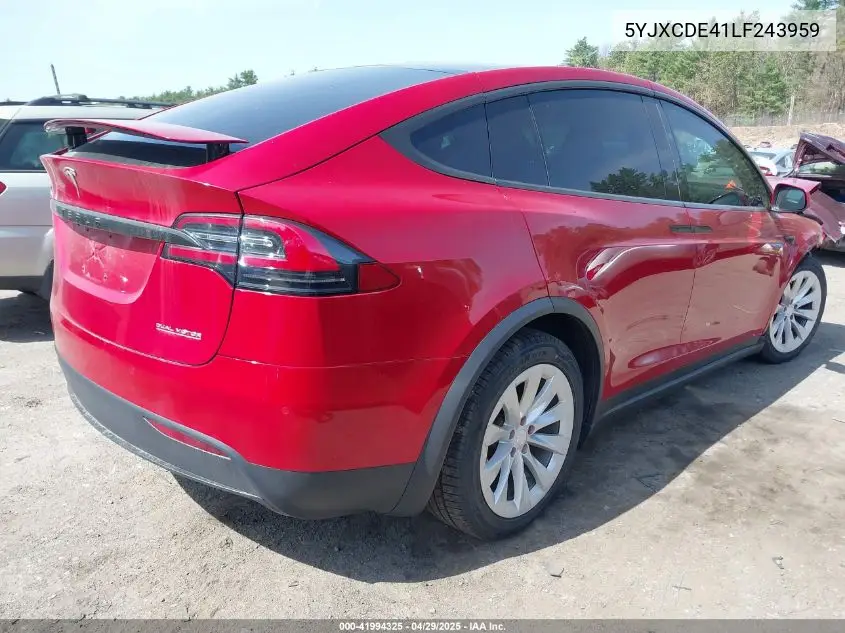 2020 Tesla Model X Performance Dual Motor All-Wheel Drive VIN: 5YJXCDE41LF243959 Lot: 41994325