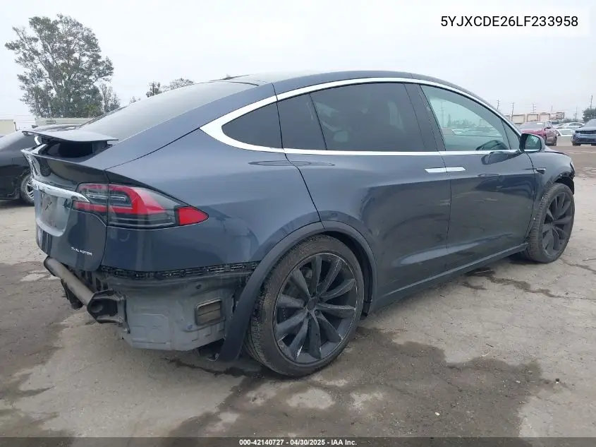 2020 Tesla Model X Long Range Dual Motor All-Wheel Drive/Long Range Plus Dual Motor All-Wheel Drive VIN: 5YJXCDE26LF233958 Lot: 42140727