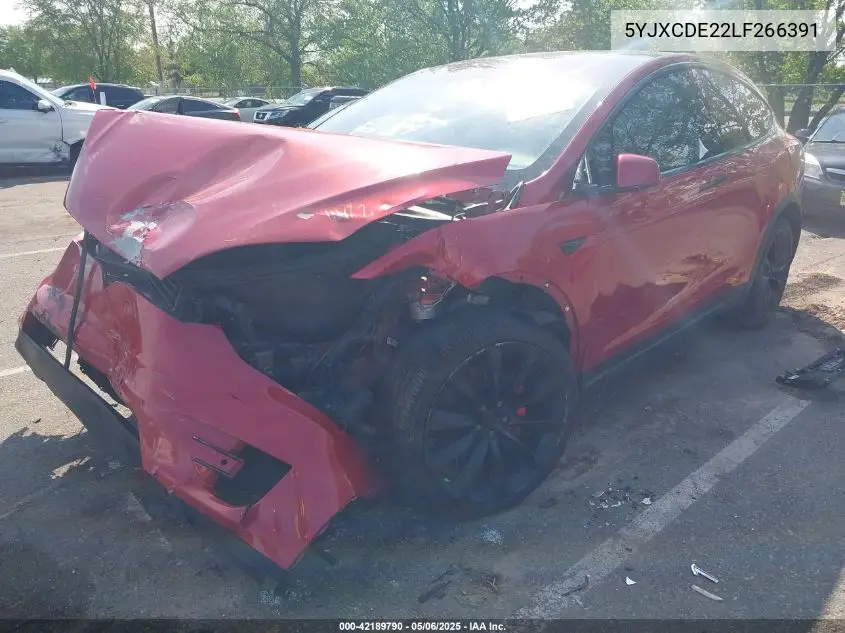 2020 Tesla Model X Long Range Dual Motor All-Wheel Drive/Long Range Plus Dual Motor All-Wheel Drive VIN: 5YJXCDE22LF266391 Lot: 42189790