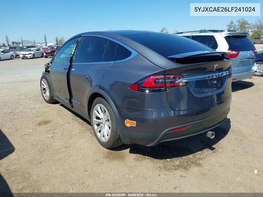 2020 Tesla Model X Long Range Dual Motor All-Wheel Drive/Long Range Plus Dual Motor All-Wheel Drive VIN: 5YJXCAE26LF241024 Lot: 42229399