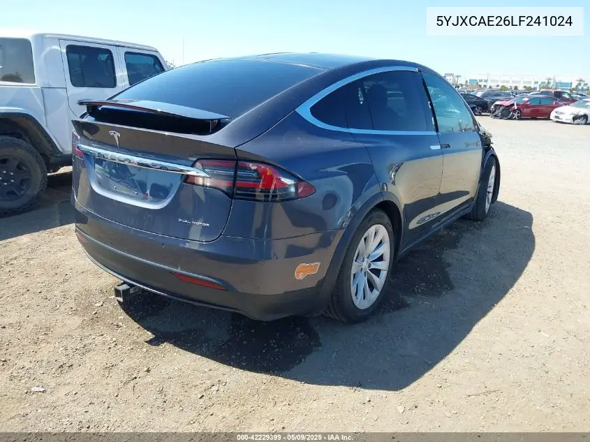 2020 Tesla Model X Long Range Dual Motor All-Wheel Drive/Long Range Plus Dual Motor All-Wheel Drive VIN: 5YJXCAE26LF241024 Lot: 42229399