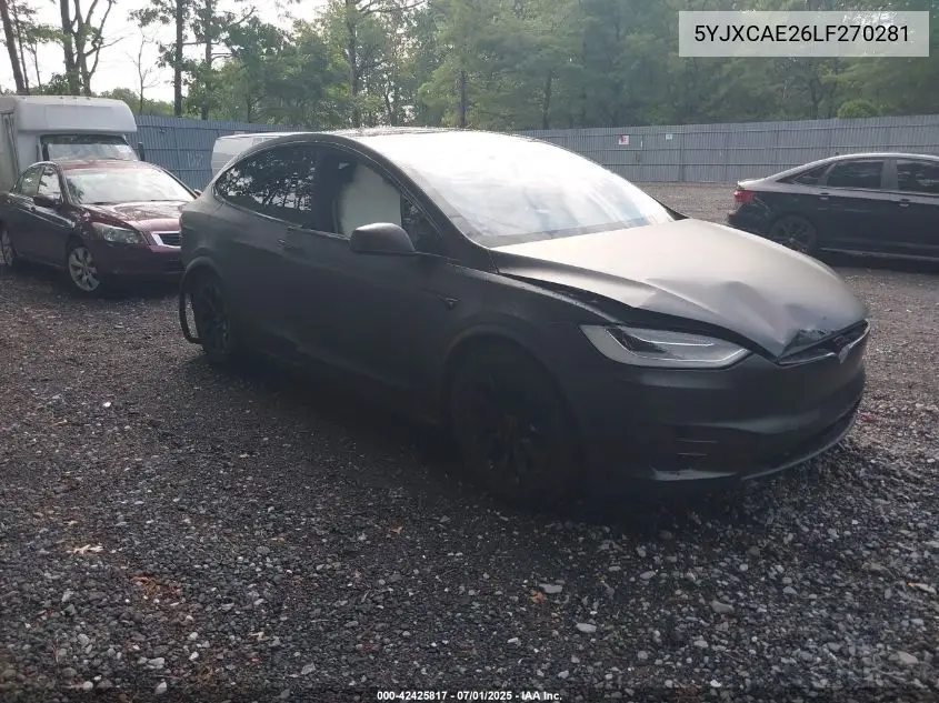 2020 Tesla Model X VIN: 5YJXCAE26LF270281 Lot: 42425817