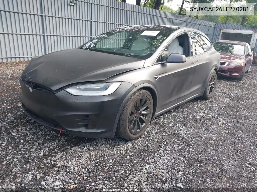 2020 Tesla Model X VIN: 5YJXCAE26LF270281 Lot: 42425817