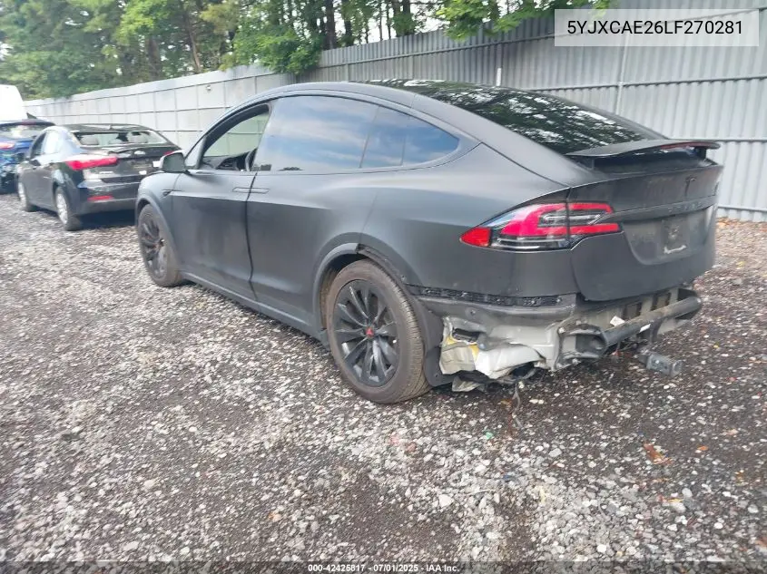 2020 Tesla Model X VIN: 5YJXCAE26LF270281 Lot: 42425817