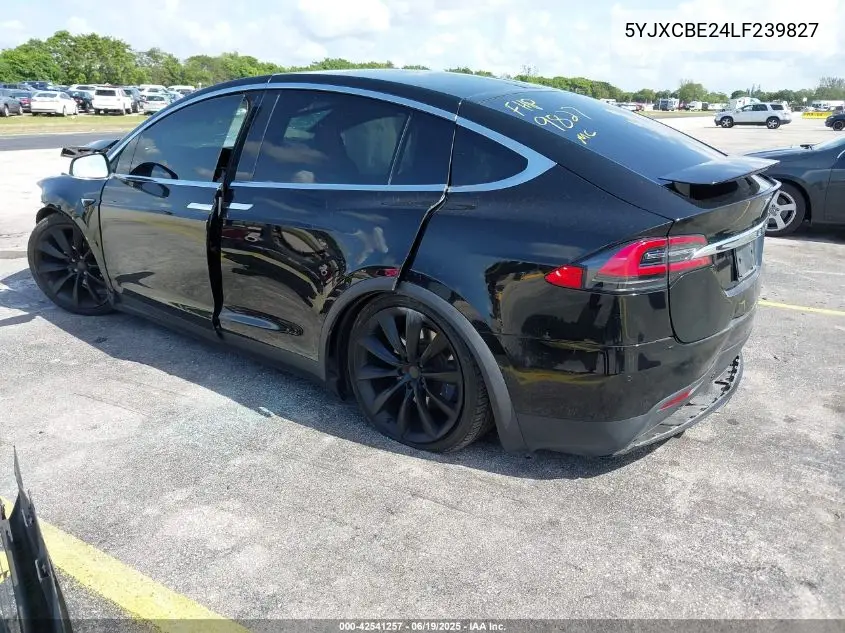2020 Tesla Model X Long Range Dual Motor All-Wheel Drive/Long Range Plus Dual Motor All-Wheel Drive VIN: 5YJXCBE24LF239827 Lot: 42541257