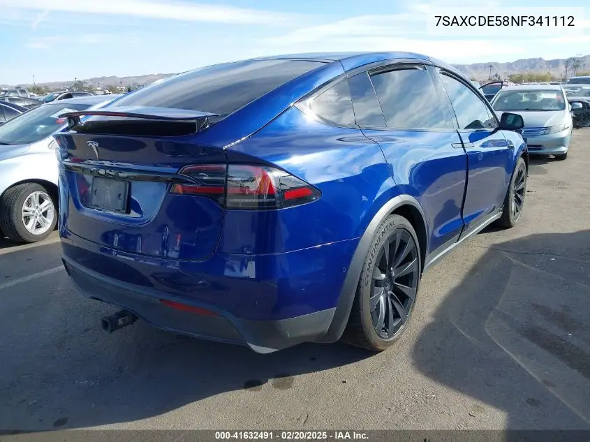 2022 Tesla Model X Dual Motor All-Wheel Drive/Plaid Tri Motor All-Wheel Drive VIN: 7SAXCDE58NF341112 Lot: 41632491