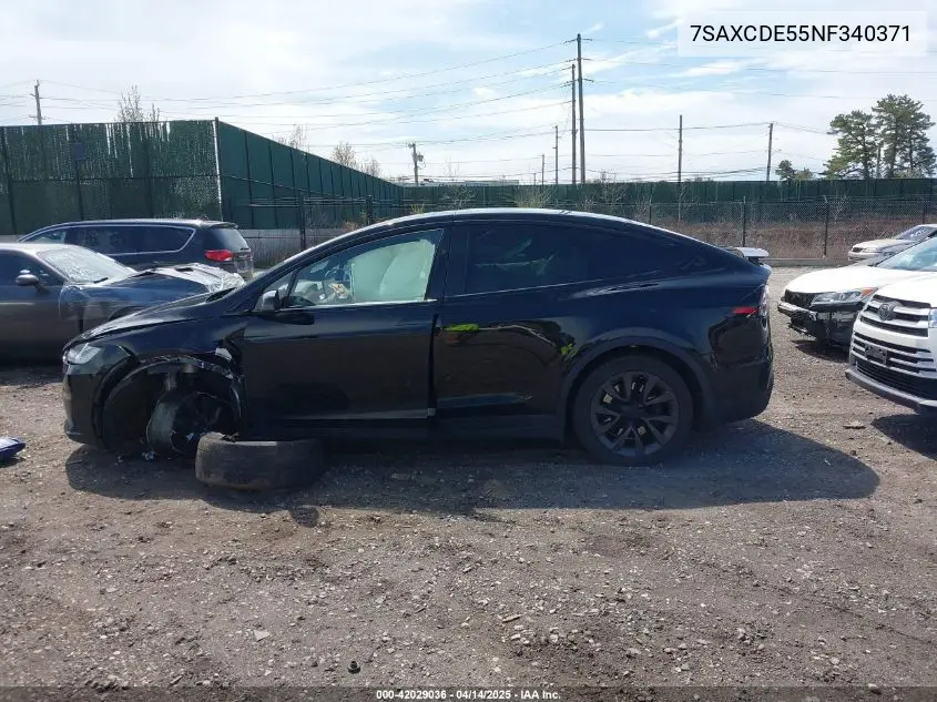 2022 Tesla Model X Dual Motor All-Wheel Drive/Plaid Tri Motor All-Wheel Drive VIN: 7SAXCDE55NF340371 Lot: 42029036