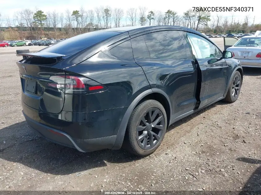 2022 Tesla Model X Dual Motor All-Wheel Drive/Plaid Tri Motor All-Wheel Drive VIN: 7SAXCDE55NF340371 Lot: 42029036