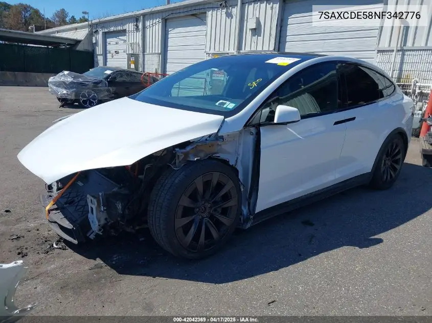2022 Tesla Model X Dual Motor All-Wheel Drive/Plaid Tri Motor All-Wheel Drive VIN: 7SAXCDE58NF342776 Lot: 42042369