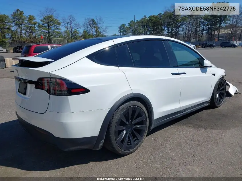 2022 Tesla Model X Dual Motor All-Wheel Drive/Plaid Tri Motor All-Wheel Drive VIN: 7SAXCDE58NF342776 Lot: 42042369