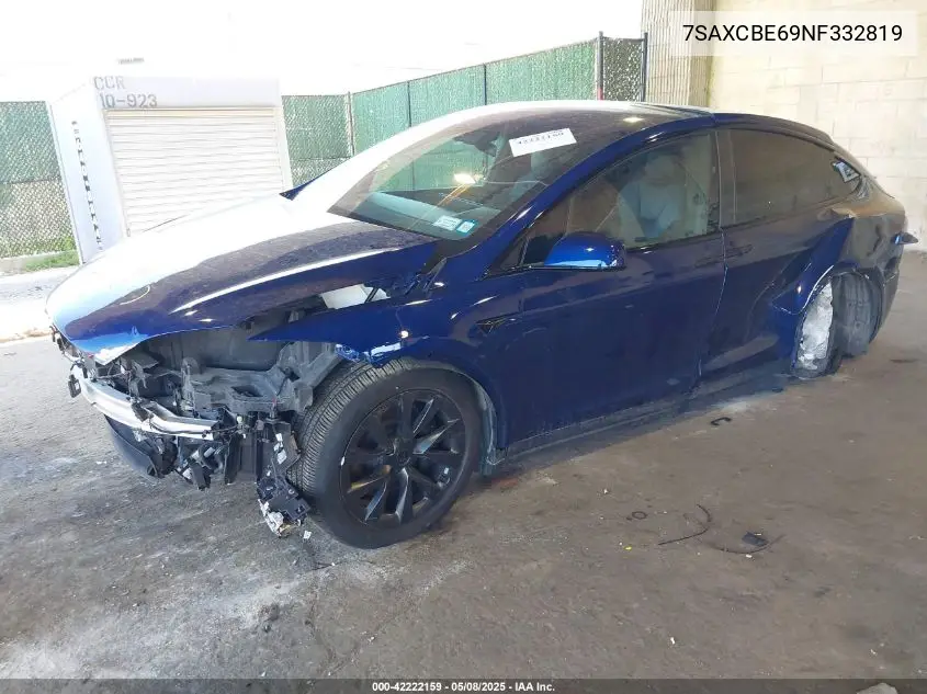 2022 Tesla Model X Plaid Tri Motor All-Wheel Drive VIN: 7SAXCBE69NF332819 Lot: 42222159