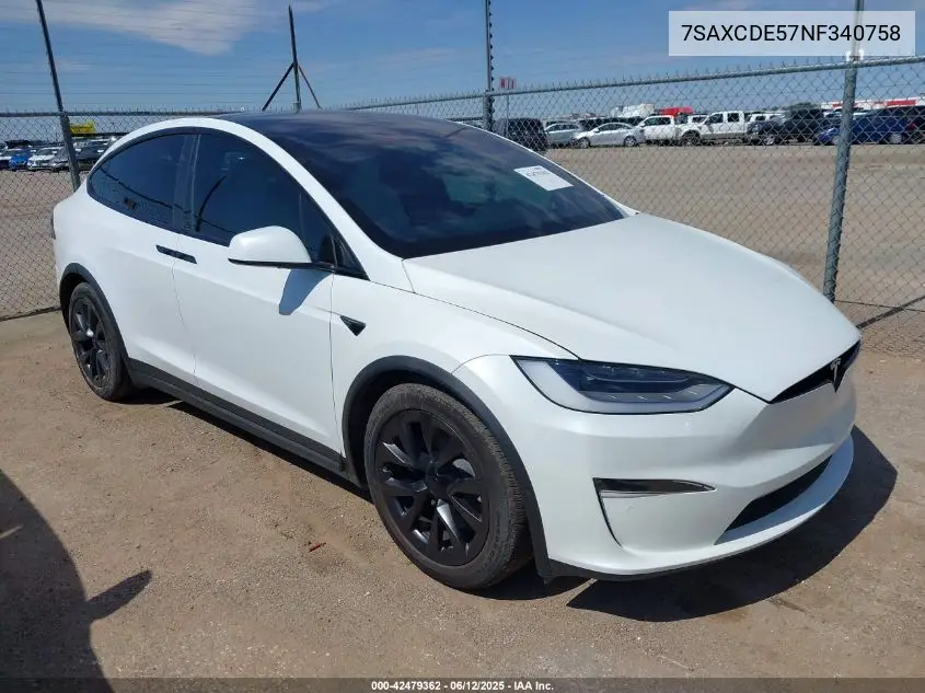 2022 Tesla Model X Dual Motor All-Wheel Drive/Plaid Tri Motor All-Wheel Drive VIN: 7SAXCDE57NF340758 Lot: 42479362